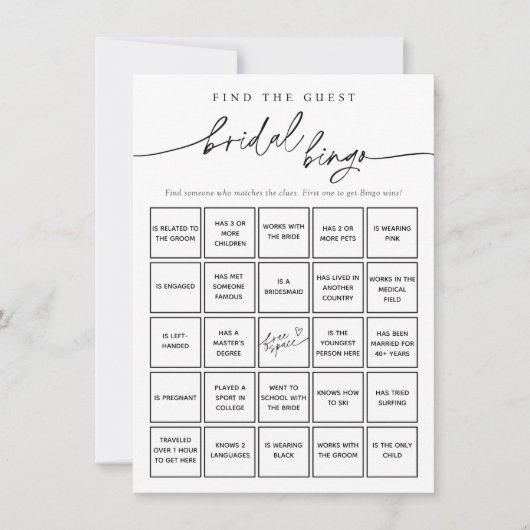 Minimalistisch Suchen Sie die Bridal Bingo Game Ca Einladung (Vorderseite)