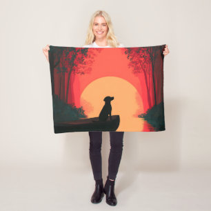 Minimalistisch Sunset Black Labrador Hund Fleecedecke