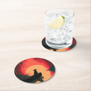 Minimalistisch Sunset Black Labrador Hund Runder Pappuntersetzer