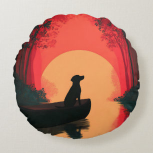 Minimalistisch Sunset Black Labrador Hund Rundes Kissen