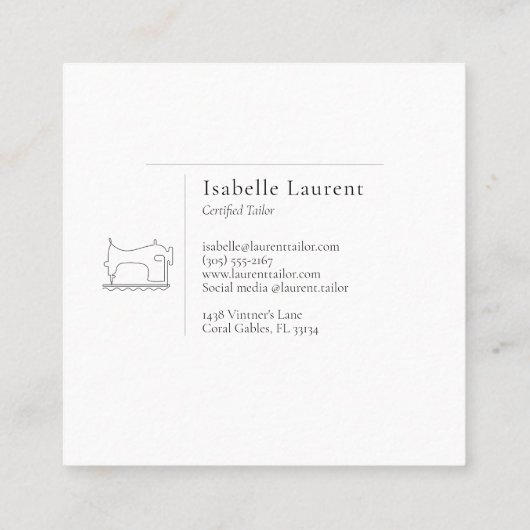 Minimalistisch Tailor Seamstress beruflich Quadratische Visitenkarte (Rückseite)