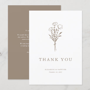 Minimalistisch Taupe Floral Bouquet Wedding Dankeskarte