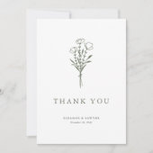Minimalistisch Taupe Green Bloral Bouquet Wedding Dankeskarte (Vorderseite)