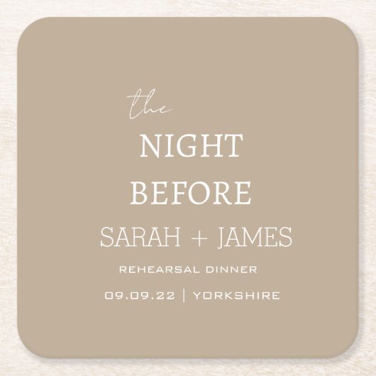 Minimalistisch Taupe Probe Dinner Hochzeitsfeier Rechteckiger Pappuntersetzer (Vorderseite)