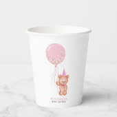 Minimalistisch Teddy Bear Pink Balloon Babydusche Pappbecher (Rückseite)