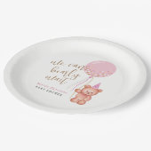 Minimalistisch Teddy Bear Pink Balloon Babydusche Pappteller (Schrägansicht)