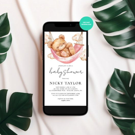 Minimalistisch Teddy Bear Sleep Cloud Baby Dusche Einladung