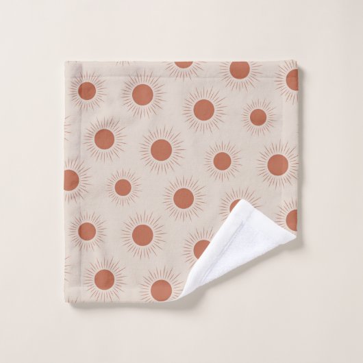 Minimalistisch Terracotta Abstrakt Boho Badhandtuch Set (Waschlappen)
