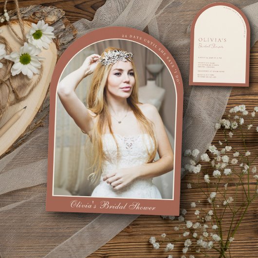 Minimalistisch Terracotta Arch Foto Brautparty Einladung