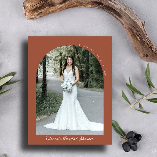 Minimalistisch Terracotta Arch Foto Brautparty Einladung