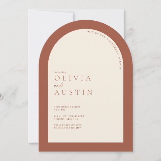 Minimalistisch Terracotta auf dem Foto Probe Dinne Einladung (Vorderseite)