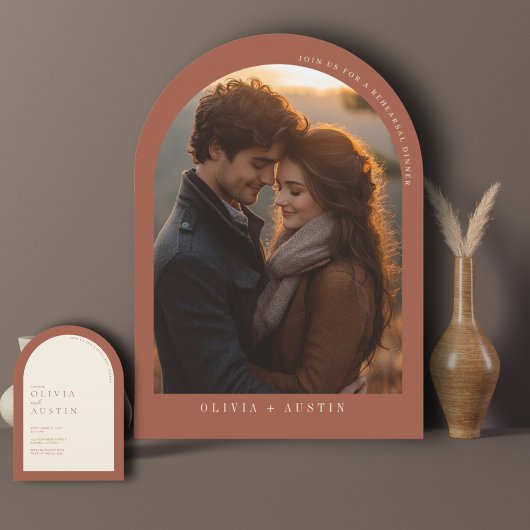 Minimalistisch Terracotta auf dem Foto Probe Dinne Einladung