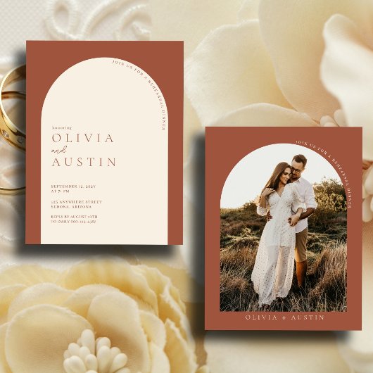 Minimalistisch Terracotta auf dem Foto Probe Dinne Einladung