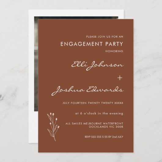 Minimalistisch Terracotta Bohemische Verlobung Einladung (Vorne/Hinten)