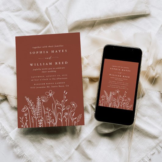 Minimalistisch Terracotta Bohemisches Foto Hochzei Einladung