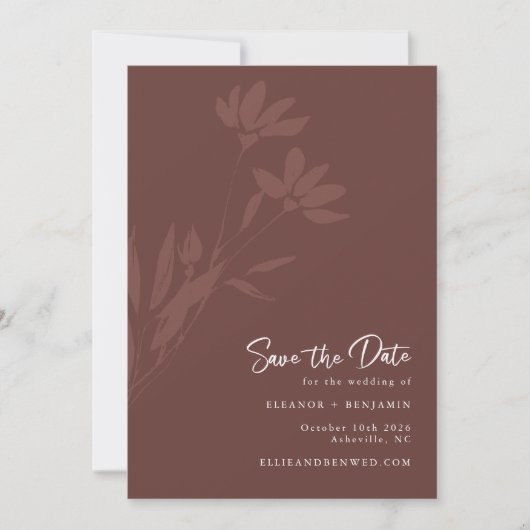 Minimalistisch Terracotta Boho Botanische Schrift Save The Date (Vorderseite)