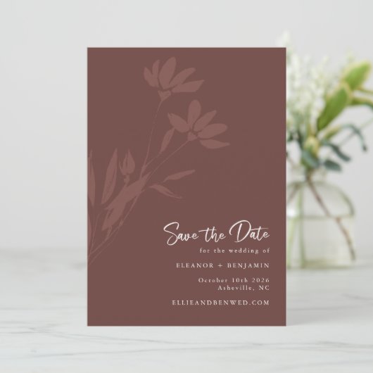 Minimalistisch Terracotta Boho Botanische Schrift Save The Date (Stehend Vorderseite)