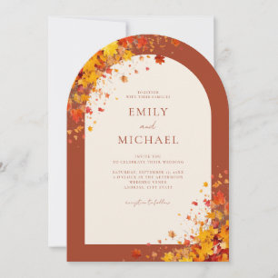 Minimalistisch Terracotta Boho Hochzeit im Herbst Einladung