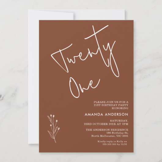 Minimalistisch Terracotta Boho Motif 21. Geburtsta Einladung (Vorderseite)