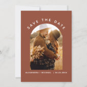 Minimalistisch Terracotta Boho Save the Date Foto (Rückseite)