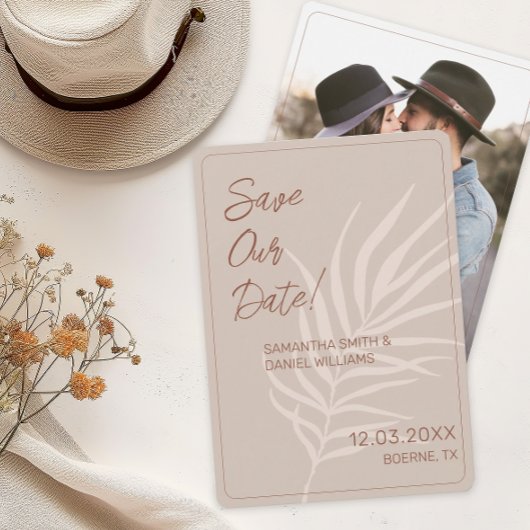 Minimalistisch Terracotta Boho Wedding Foto Einladung