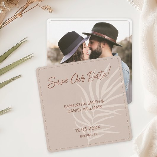 Minimalistisch Terracotta Boho Wedding Foto Save The Date