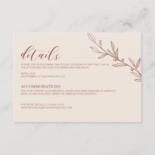 Minimalistisch Terracotta Burnt Orange Boho Weddin Begleitkarte (Vorderseite)