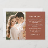 Minimalistisch Terracotta Burnt Orange Boho Weddin Dankeskarte (Vorderseite)