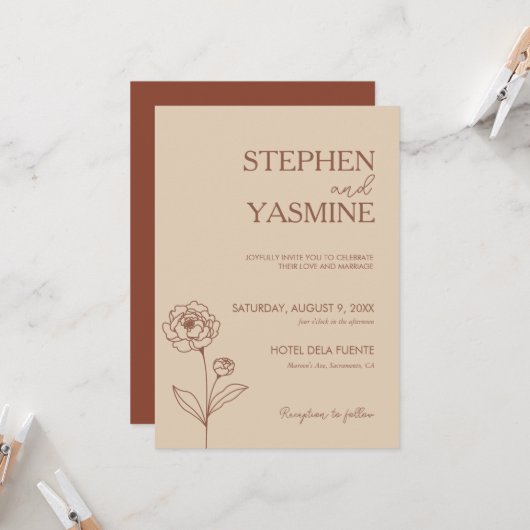 Minimalistisch Terracotta Burnt Orange Boho Weddin Einladung (Vorderseite/Rückseite Beispiel)