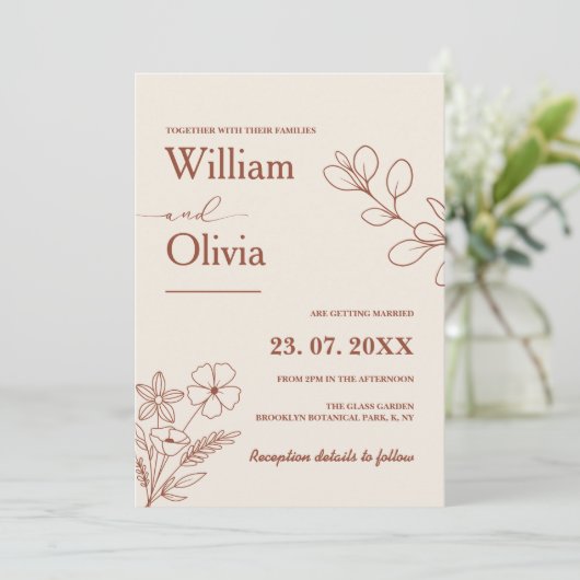 Minimalistisch Terracotta Burnt Orange Boho Weddin Einladung (Stehend Vorderseite)