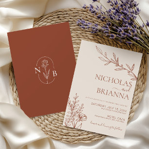 Minimalistisch Terracotta Burnt Orange Boho Weddin Einladung
