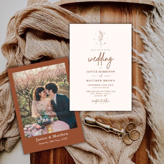 Minimalistisch Terracotta Burnt Orange Boho Weddin Einladung