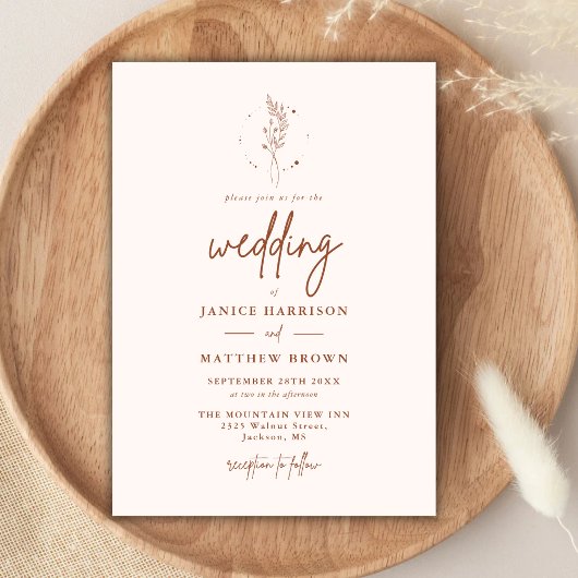 Minimalistisch Terracotta Burnt Orange Boho Weddin Einladung