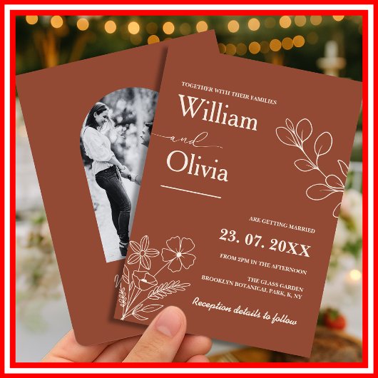 Minimalistisch Terracotta Burnt Orange Boho Weddin Einladung