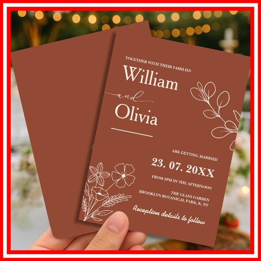 Minimalistisch Terracotta Burnt Orange Boho Weddin Einladung