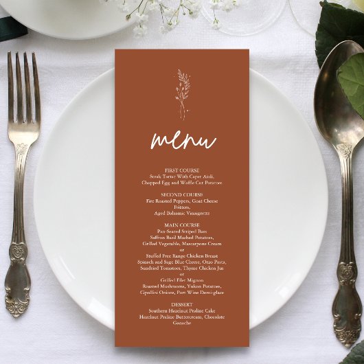 Minimalistisch Terracotta Burnt Orange Boho Weddin Menükarte