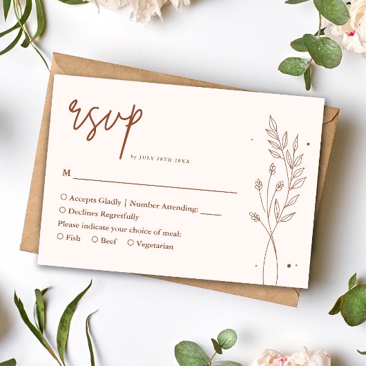 Minimalistisch Terracotta Burnt Orange Boho Weddin RSVP Karte