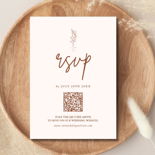 Minimalistisch Terracotta Burnt Orange Boho Weddin RSVP Karte