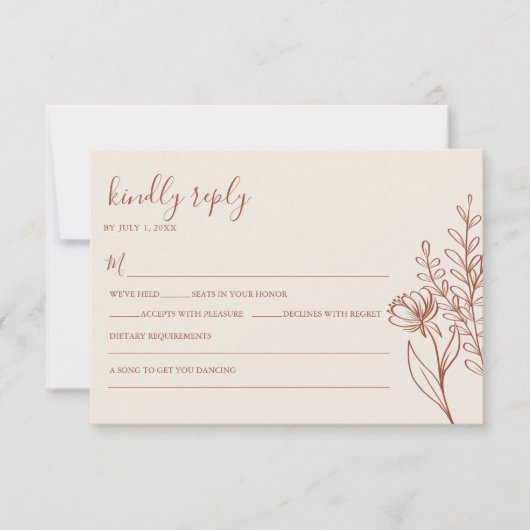 Minimalistisch Terracotta Burnt Orange Boho Weddin RSVP Karte (Vorderseite)