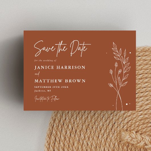 Minimalistisch Terracotta Burnt Orange Boho Weddin Save The Date