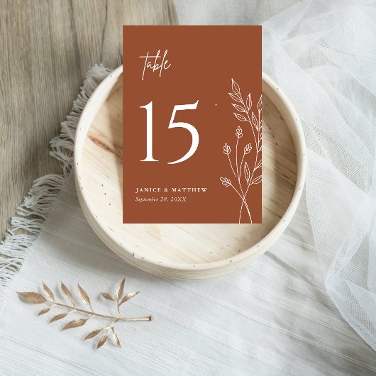 Minimalistisch Terracotta Burnt Orange Boho Weddin Tischnummer