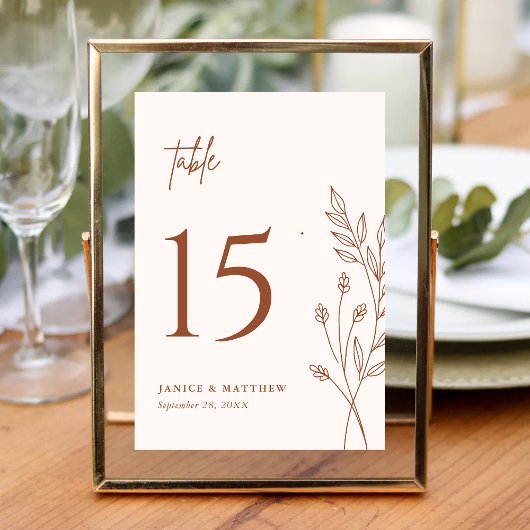 Minimalistisch Terracotta Burnt Orange Boho Weddin Tischnummer