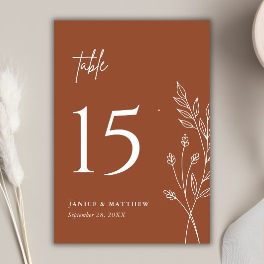 Minimalistisch Terracotta Burnt Orange Boho Weddin Tischnummer