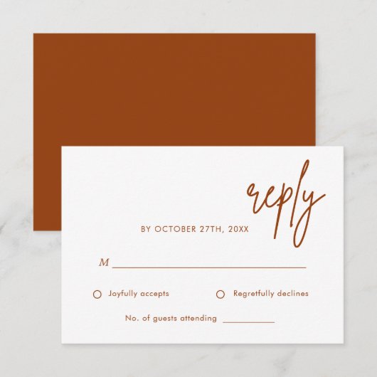 Minimalistisch Terracotta Burnt Orange Wedding RSVP Karte (Vorne/Hinten)