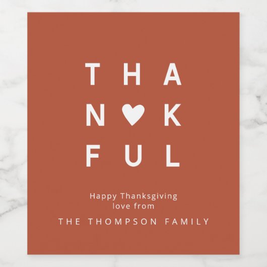 Minimalistisch Terracotta Erntedank Custom Weinetikett (Einzelnes Label)