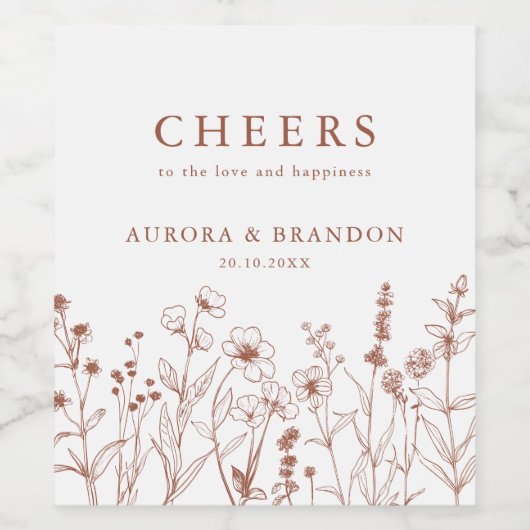 Minimalistisch Terracotta Fall Boho Wildblume Hoch Weinetikett (Einzelnes Label)