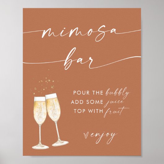 Minimalistisch Terracotta Mimosa Bar Sign Poster (Vorne)