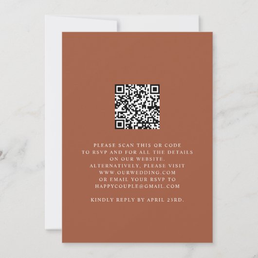 Minimalistisch Terracotta Moderne QR-Hochzeit Einladung (Rückseite)