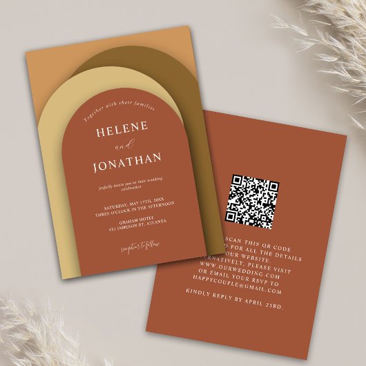 Minimalistisch Terracotta Moderne QR-Hochzeit Einladung