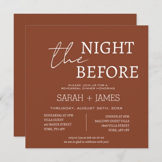 Minimalistisch Terracotta Probe Dinner Hochzeit Einladung (Vorne/Hinten)